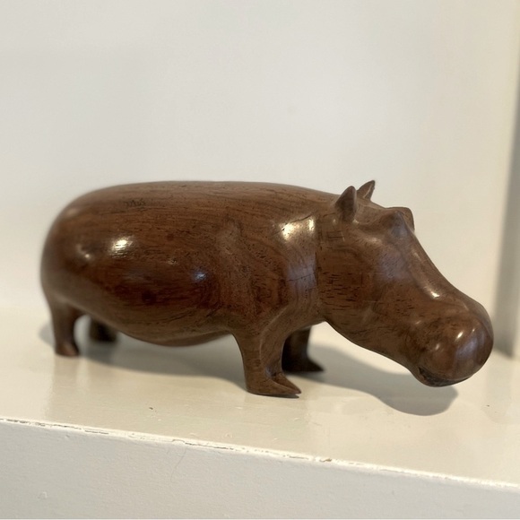 Hand Carved Wood African Hippopotamus Decor Object - Picture 1 of 9